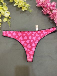 Pink Heart Print Thong Panty✨