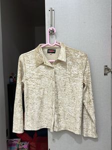 Traffic Beige Velvet Button-Down