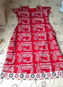 Red And White Polyester Kurta Pant Set