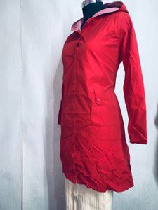 Red Hooded Rain Coat lenth 36