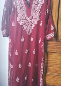 Maroon Embroidered Kurta
