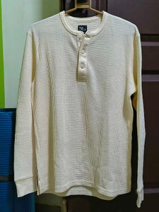 Max Cream Waffle Textured Long Sleeve Henley Shirt