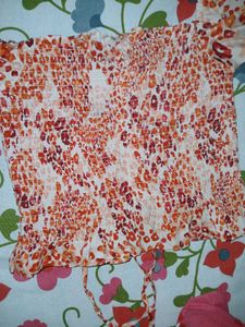 Orange Animal Print Smocked Top