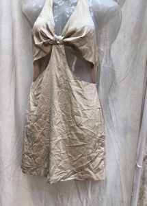 6211.Cream Halter Mini Dress