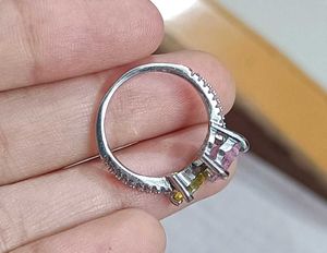 Real 925 Silver Pink &amp; Yellow Heart Ring