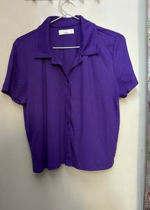 Spykar Women Purple Cotton Short Shirt , Size L