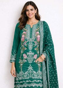 Green Floral Dress Material
