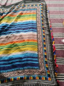 Vibrant Colorblocked Saree With Blouse Piece