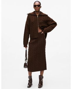 Brown cable Knit Midi Skirt