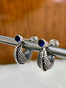Pure Silver Blue Sapphire Stud Drop Earrings
