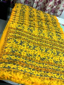 Floral Yellow Classy Chiffon Saree
