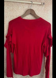 Red Ruffle Sleeve Top