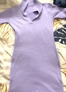 Lilac Ribbed Knit Bodycon Dress