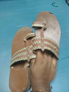 Brown Leather Chain Sandals