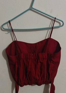 Chic Red Crop Tie Back Top