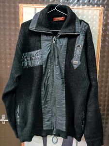 Oswal Black Knit Zip-Up Jacket