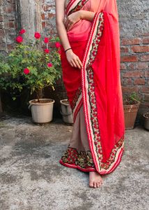 🎊🧿Diwali special Elegant Red &amp; Beige Saree