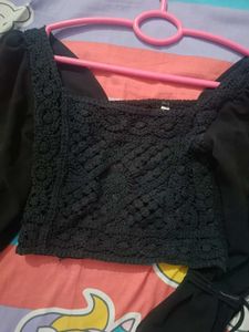 Combo Green And Black Crop Top