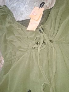 Olive Green Puff Sleeve Dress