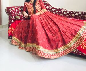 Red & Gold Anarkali Suit With Koti