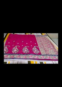 Pink And Cream Sari With Blouse