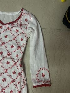 White Kurti with Red Embroidery