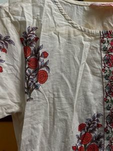 Floral Print White Kurta