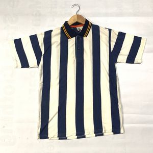 Navy Blue & White Striped Kids’ Polo T-Shirt 9-10