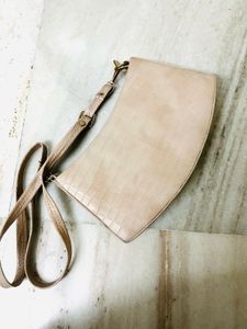 Beige Croc Embossed Shoulder Bag