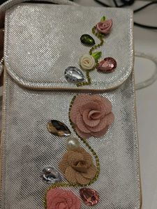 Silver Sling Bag with Floral Detail