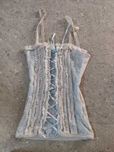 blue ethereal lace and ribbon detail cami top