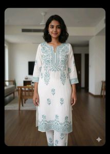 Elegant White  chikankari Kurta Set