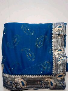 Elegant Teal Saree with Paisley Border