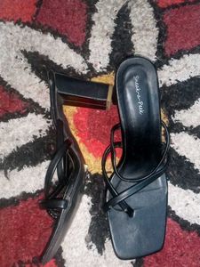 Black Strappy Block Heel Sandals