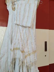Half White Anarkali Kurti Set