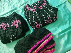 TRADITIONAL WOMEN BLACK DRESS WITH PINK DESIGN