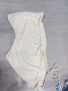 Cream Ruched Mini Skirt