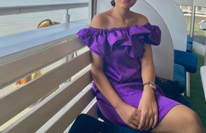 Purple Off-Shoulder Ruffle Dress