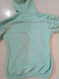 Mint Green Plaid Sleeve Zip Up Hoodie
