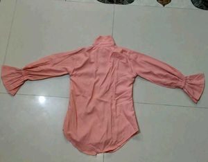 Peach Bow Button-Down Top