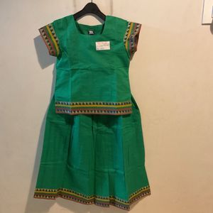 Green Ethnic Skirt & Top Set For Girls