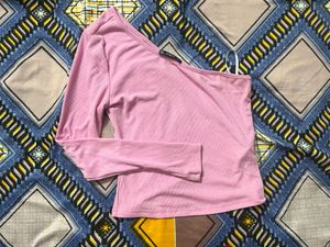 Pink One-Shoulder Ribbed Top