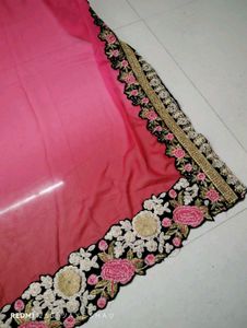 Pink Embroidered Heavy Brodard Saree