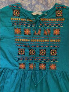 Embroidered Teal Top