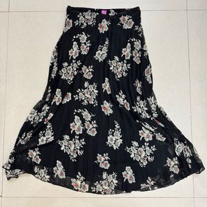Women Black Floral Print Pleated Skirt