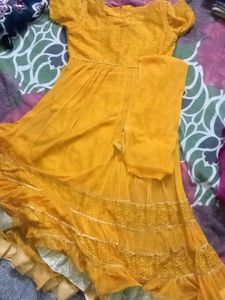 Embroidered Yellow Kurta Set