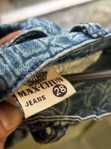 Patterned Denim Shorts