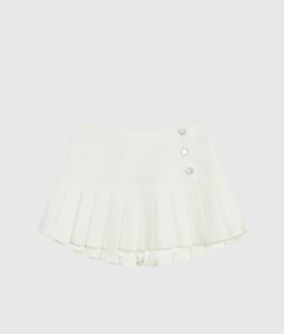 Pleated Button-Detail White Skort