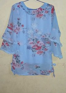 Floral Print Top with Ruffle Sleeves