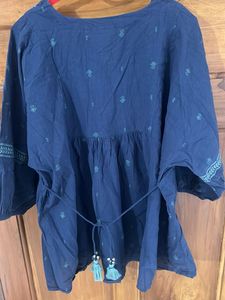 Embroidered Navy Blue Tunic Top